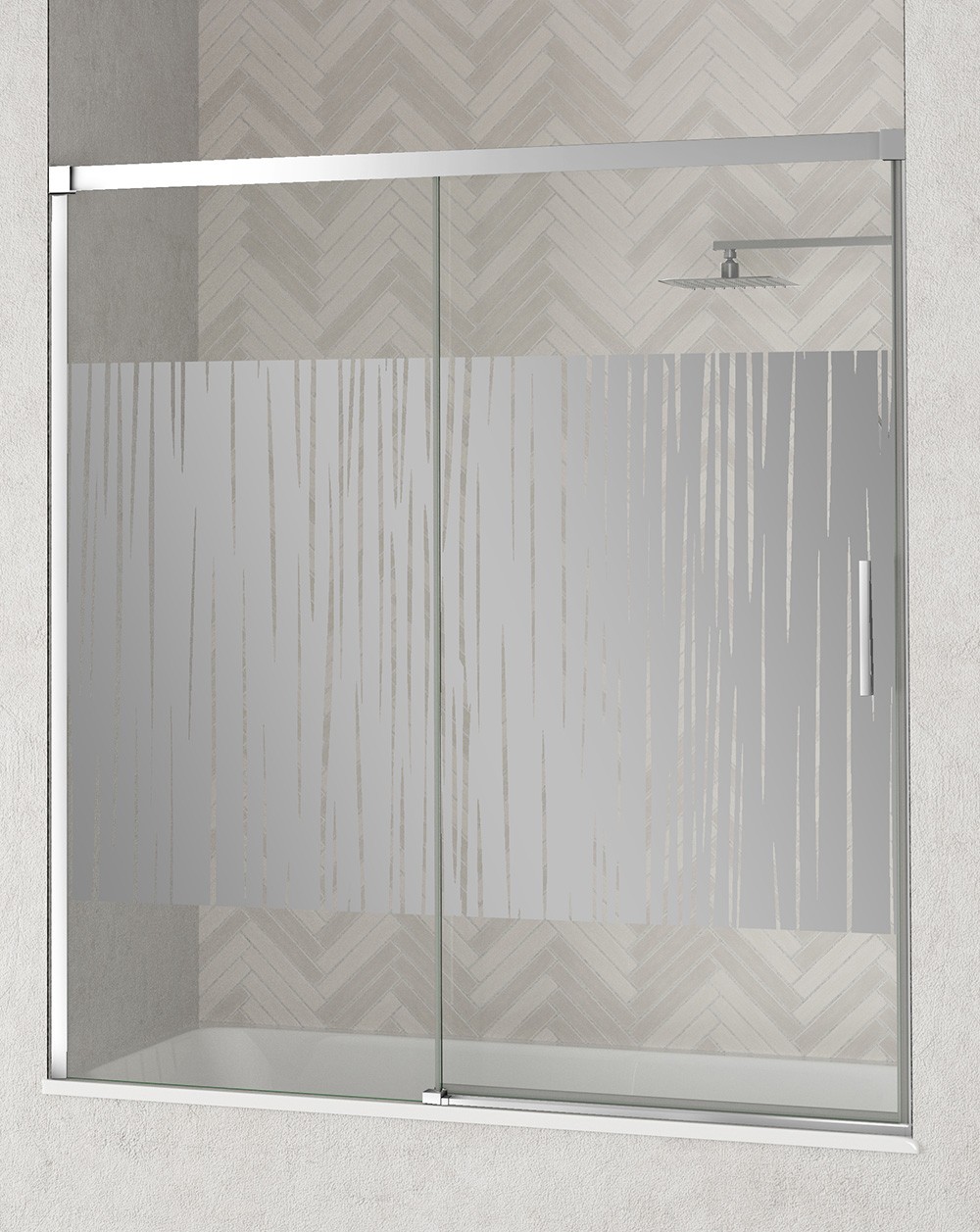Mampara bañera de 1 fijo 1 puerta | serigrafía cromo brillo 165cm