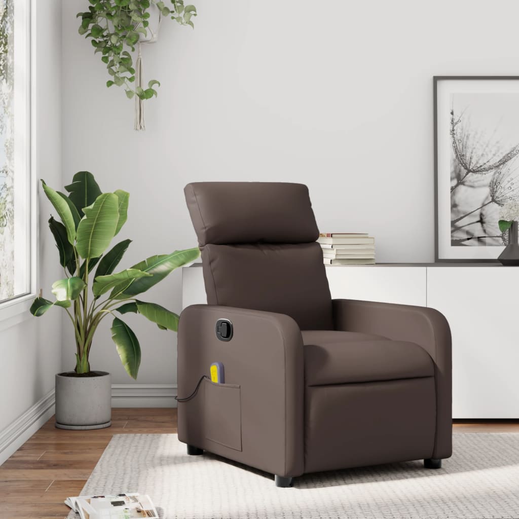 Sillón de masaje reclinable cuero sintético marrón qweo2887