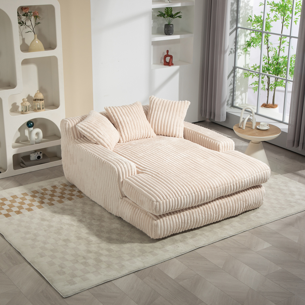 Sofá chaise longue pana beige 1 plaza con 3 cojines para salón y oficina