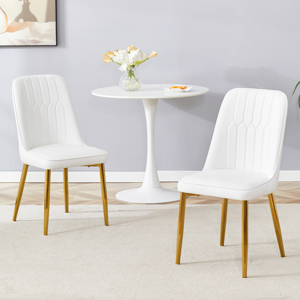 Silla de comedor de piel sintética blanca y dorada para comedor y cocina
