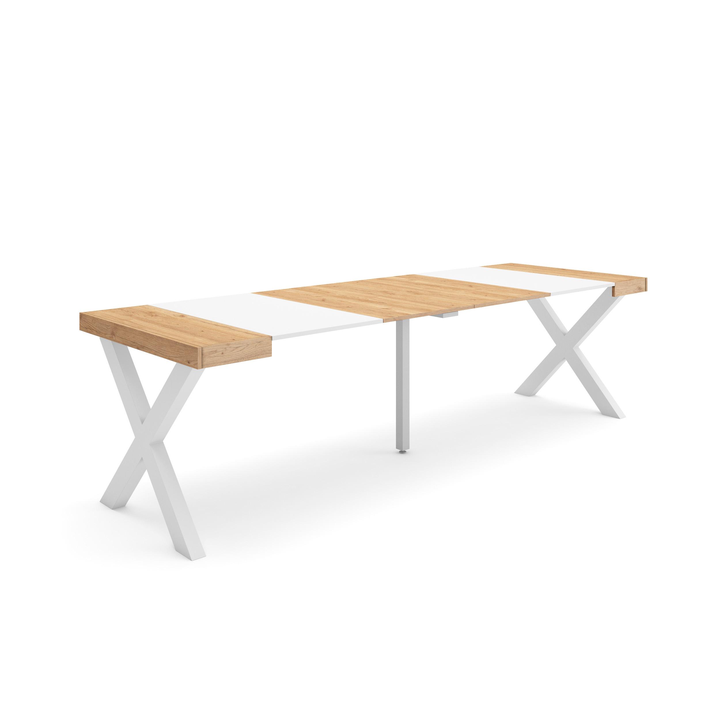Mesa extensible, 58/262x90x73cm, roble y blanco, patas madera maciza rf2813