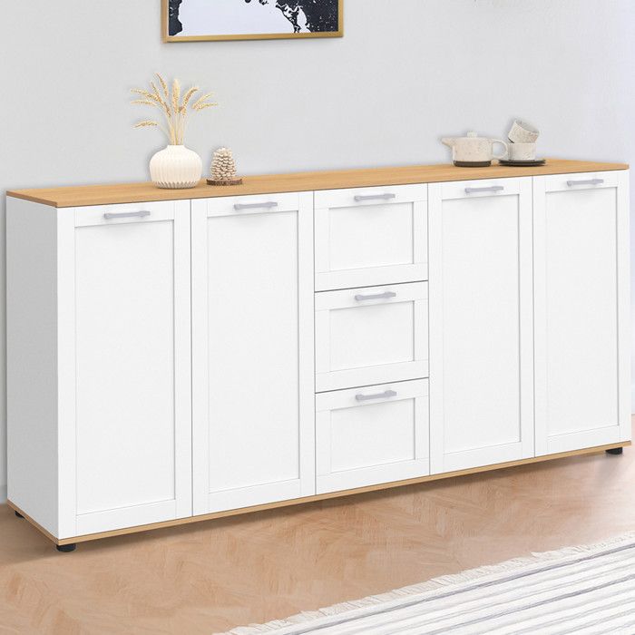 Aparador xxl de madera blanca, 4 puertas, 3 cajones, 180 cm