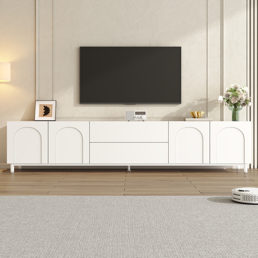 Mueble de tv para salón 4 puertas 2 cajones blanco 48x180x40cm