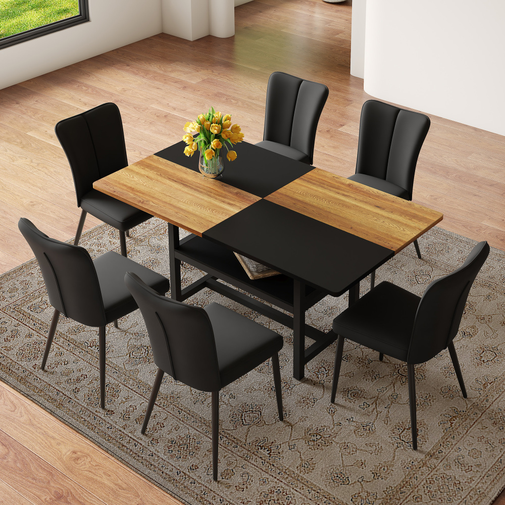 Mesa de comedor con 4 sillas y estante madera y metal marrón negro 160cm