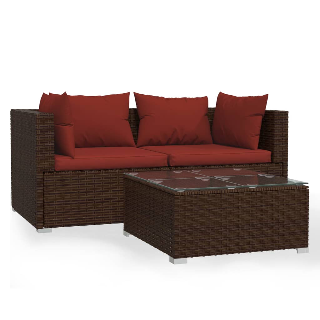 vidaXL set muebles de jardín 3 piezas y cojines ratán sintético marrón