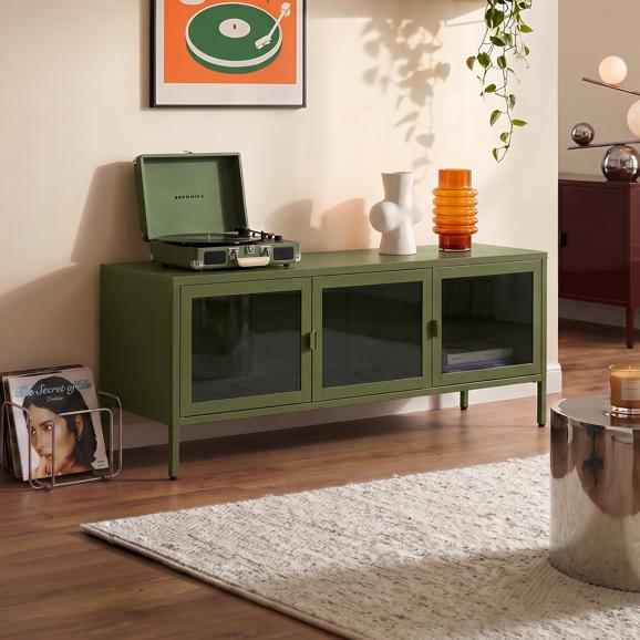 Mueble tv industrial metal 130 cm 3 puertas verde ezra