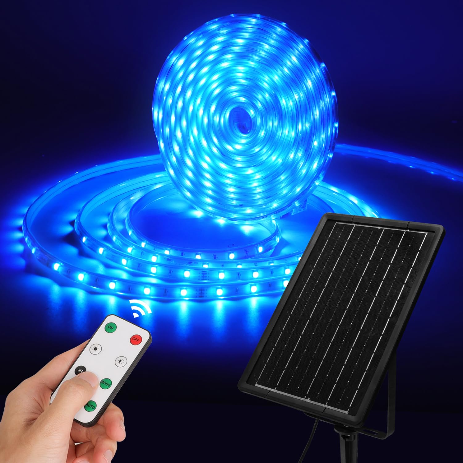 Aigostar tira LED solar exterior 10m con control remoto, 100w ip65 300 LEDs