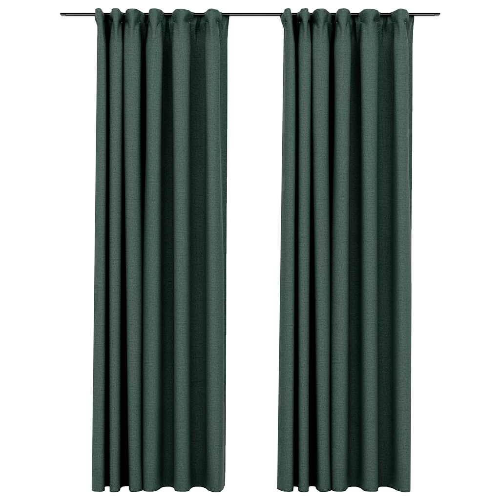 vidaXL cortinas opacas con ganchos look de lino 2 pzas verde 140x245cm