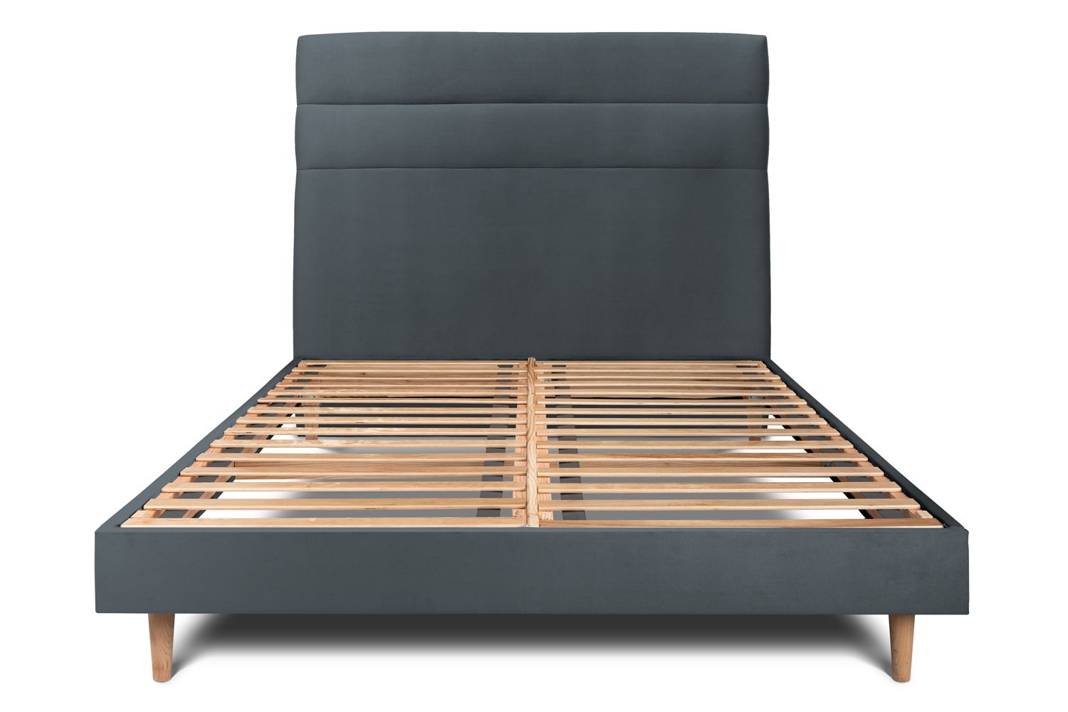 Cama de 135x190 cm con cabecero de línea - tejido de terciopelo - gris antr