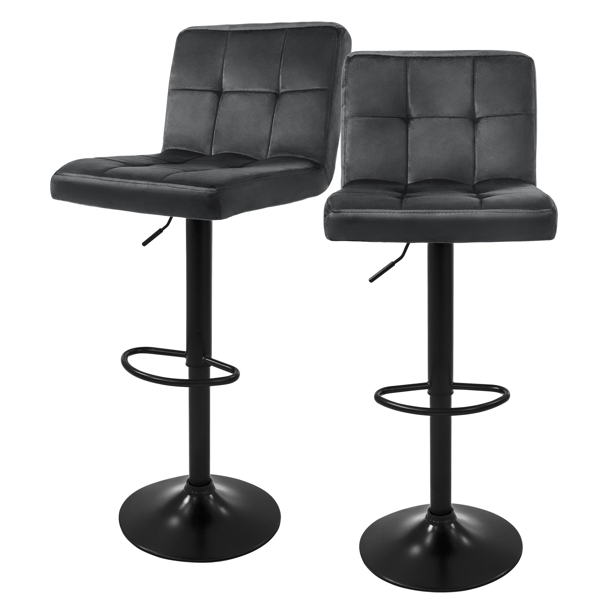 Set 2x taburetes de bar de terciopelo gris silla giratoria 360°