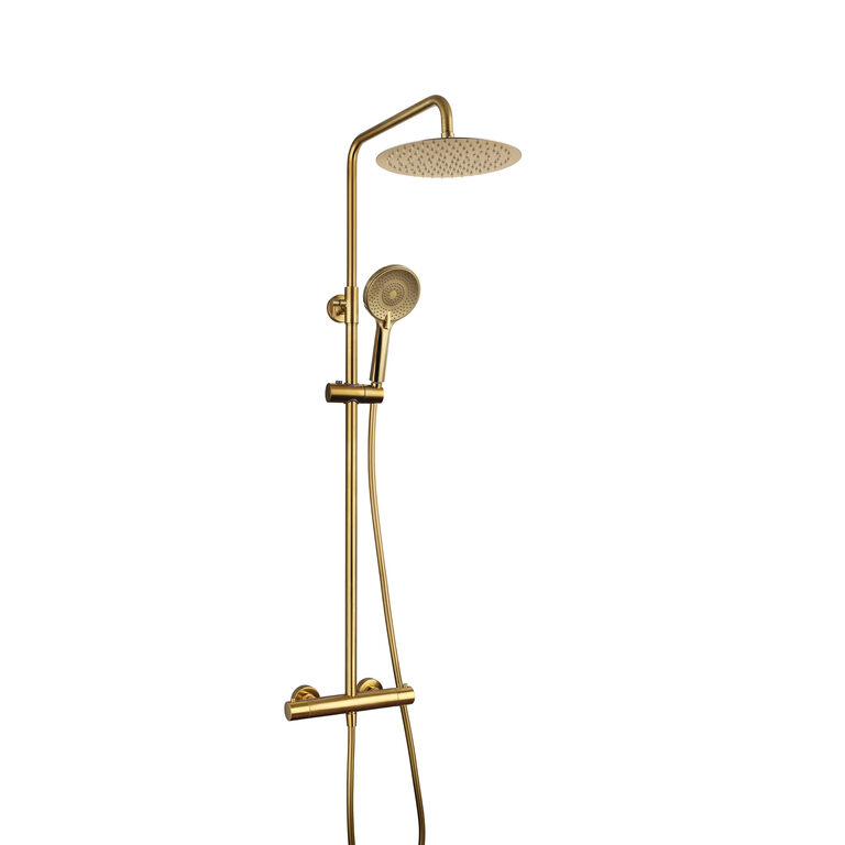 Conjunto de ducha termostatica round elite redondo oro pvd 250mm antical
