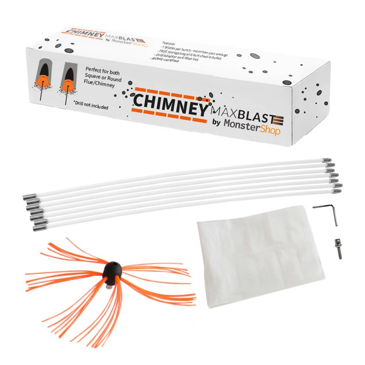 Deshollinador cepillo nylon cepillo 20m kit flexibles 20 varillas