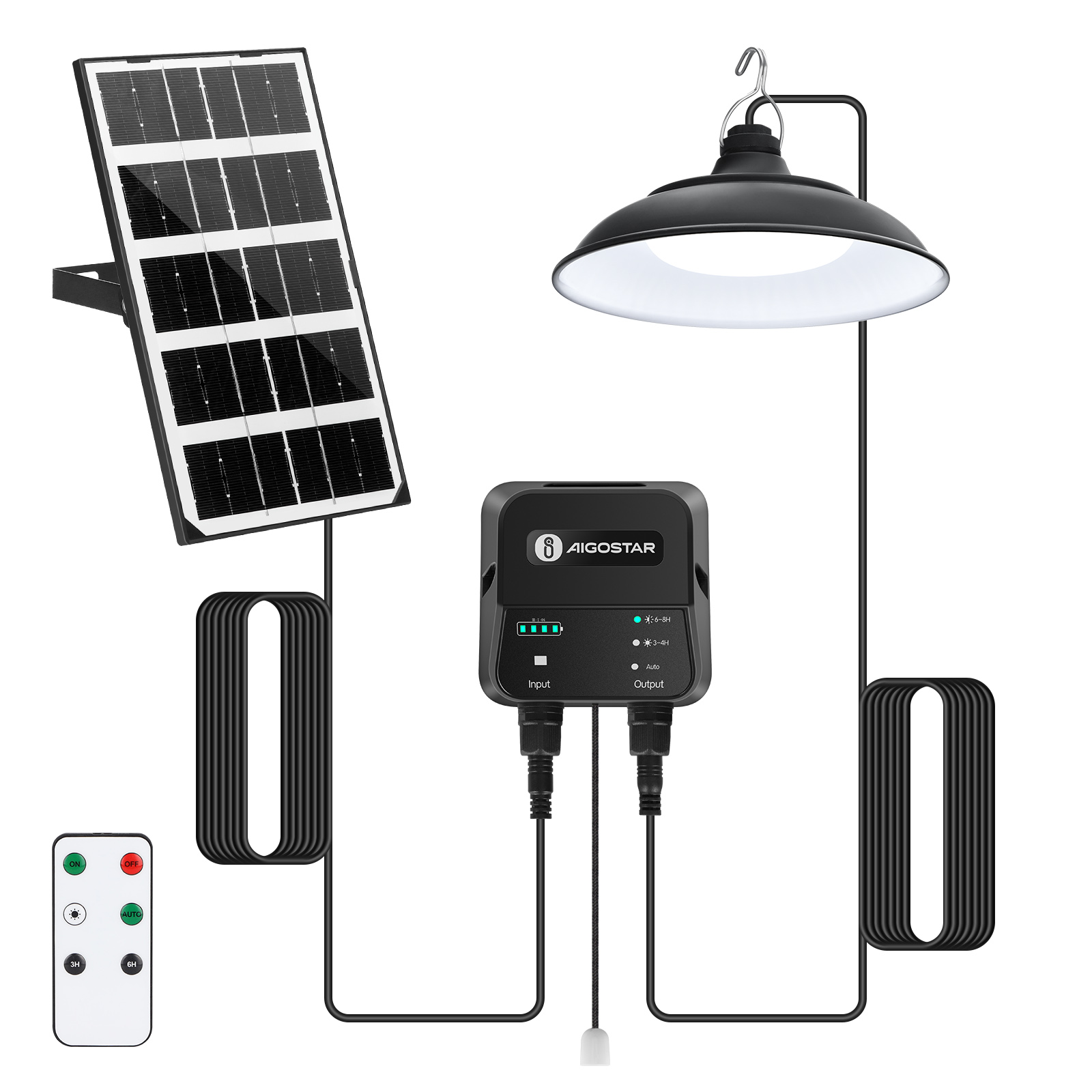 Aigostar lámpara solar exterior con mando a distancia y cuerda de tracción