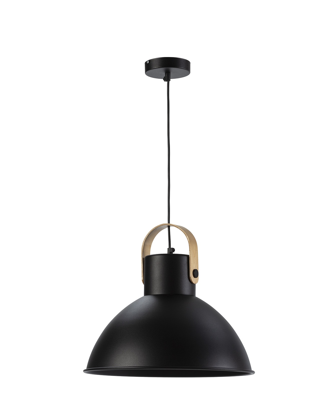 Lámpara techo aluminio negro embellecedor madera