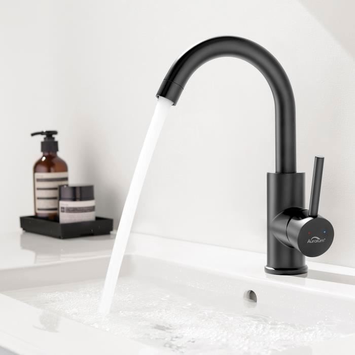 Grifo para fregadero negro - giratorio 360° - agua fría y caliente regulabl