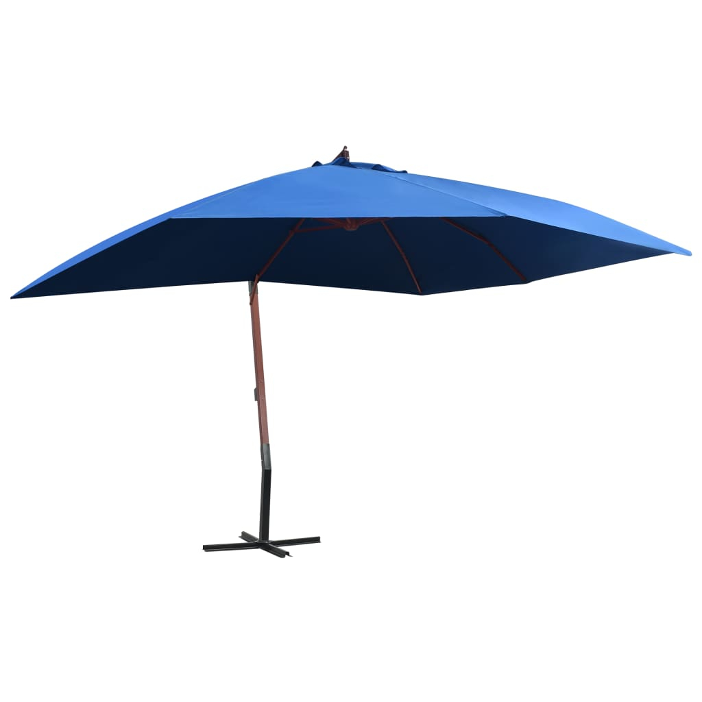 vidaXL sombrilla de jardín colgante con palo de madera azul 4x3 m