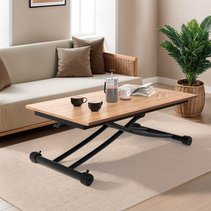 Mesa baja elevable urbana industrial madera/negro - 100x57x28/75 cm