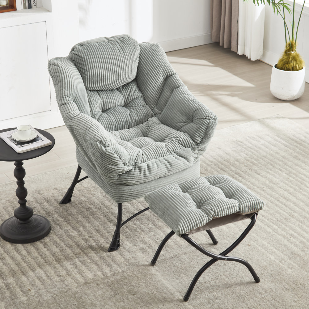 Sillón relax reposapiés acero verde claro bolsillo lateral reposabrazos