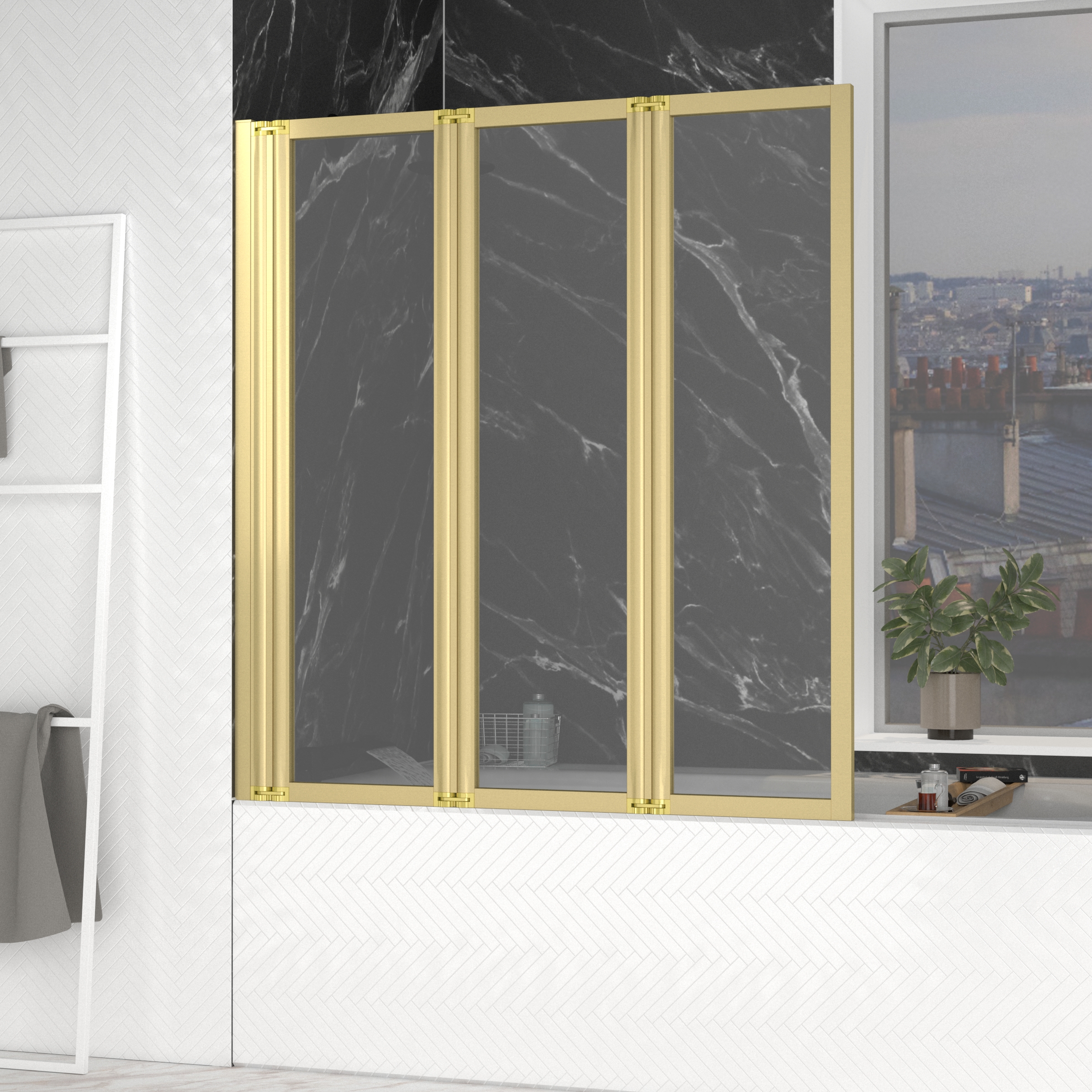 Mampara de baño pivotante 3 hojas oro cepillado - 125x143 cm - zaggy gold