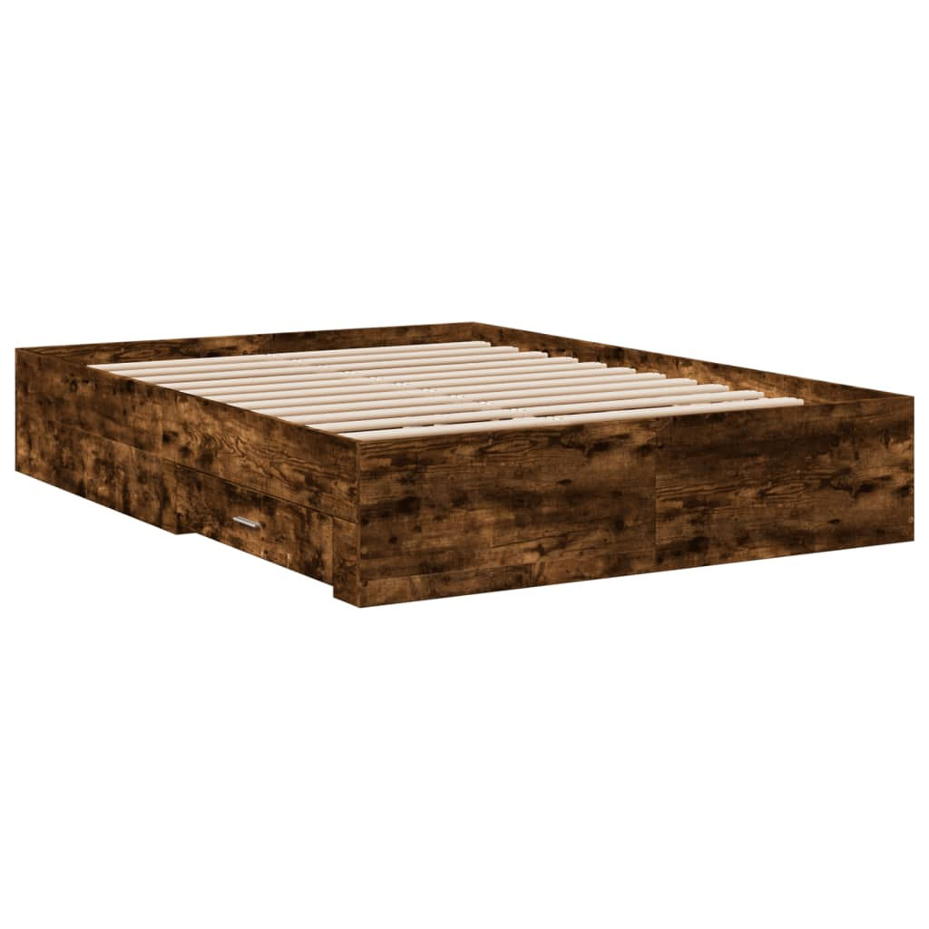 vidaXL cama con cajones madera de ingeniería roble ahumado 120x190 cm