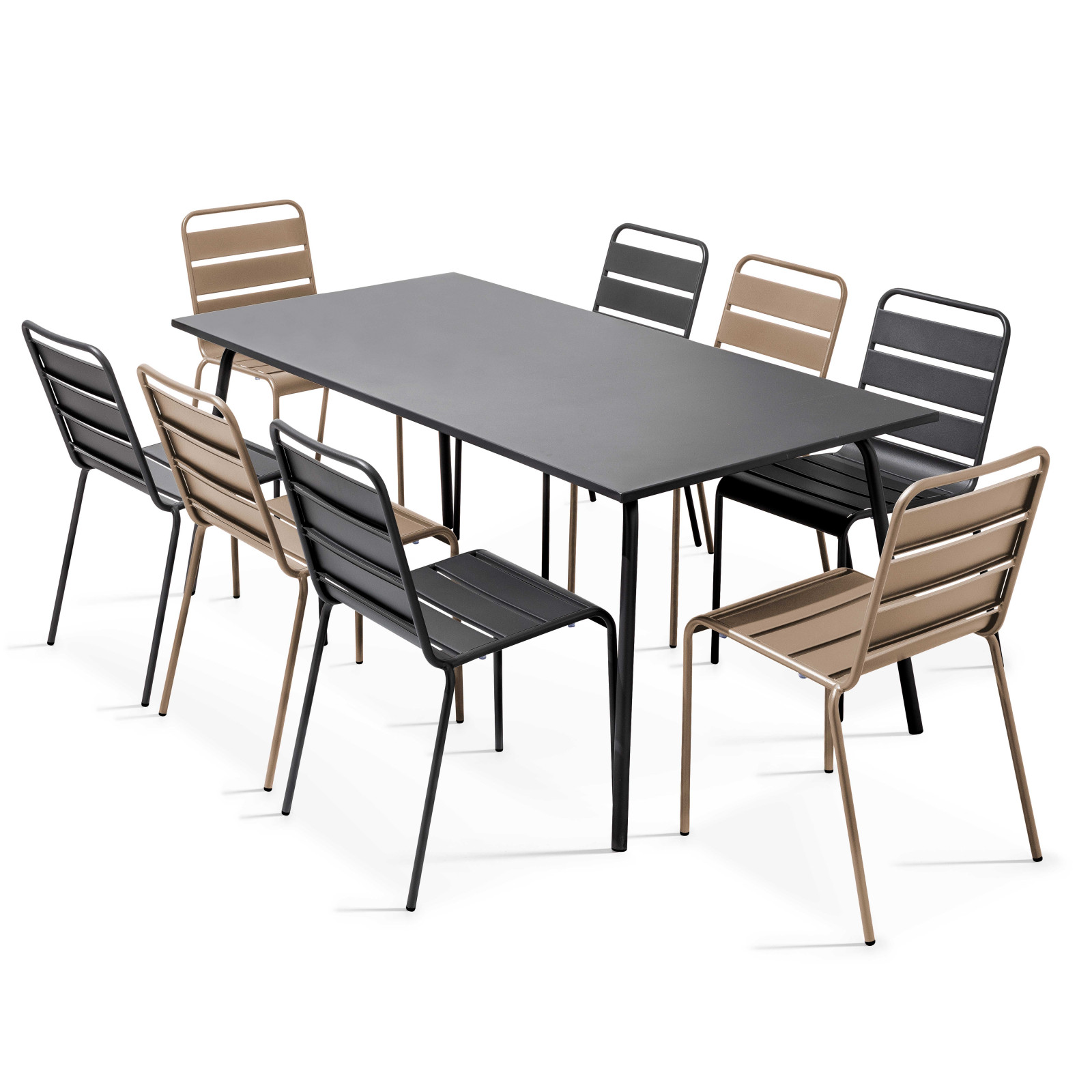 Oviala - conjunto mesa de jardín y 8 sillas de metal gris y topo
