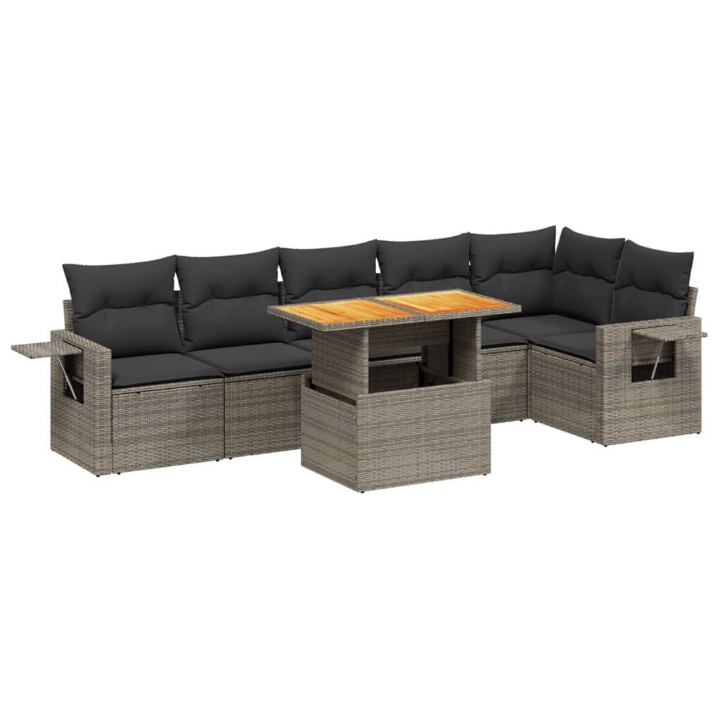 vidaXL set de sofás de jardín 7 piezas con cojines ratán pe gris