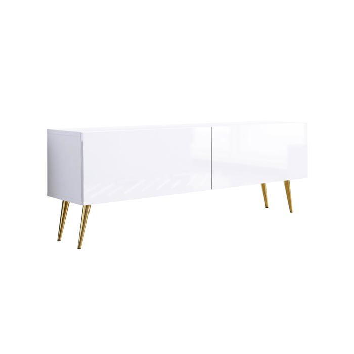 Mueble tv contemporáneo - blanco mate/brillo - patas doradas - 140 cm