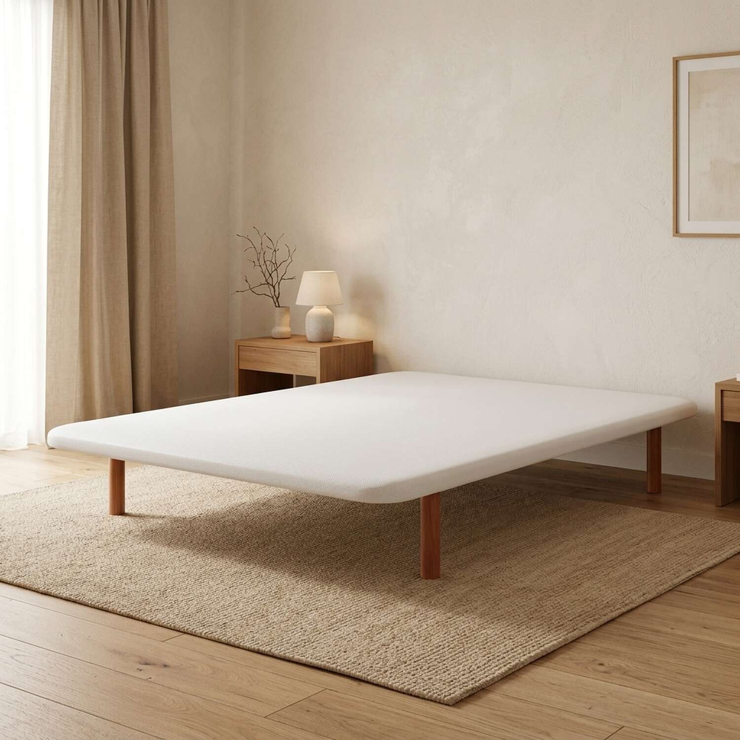 Base tapizada 90x190 pikolin blanco +4 patas + montaje incluido