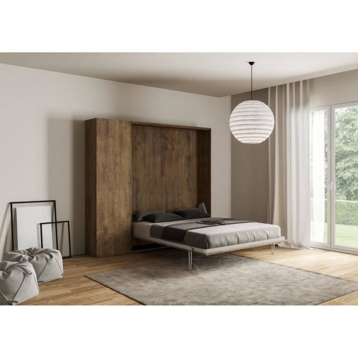 Cama abatible vertical 120x190 con columna nogal