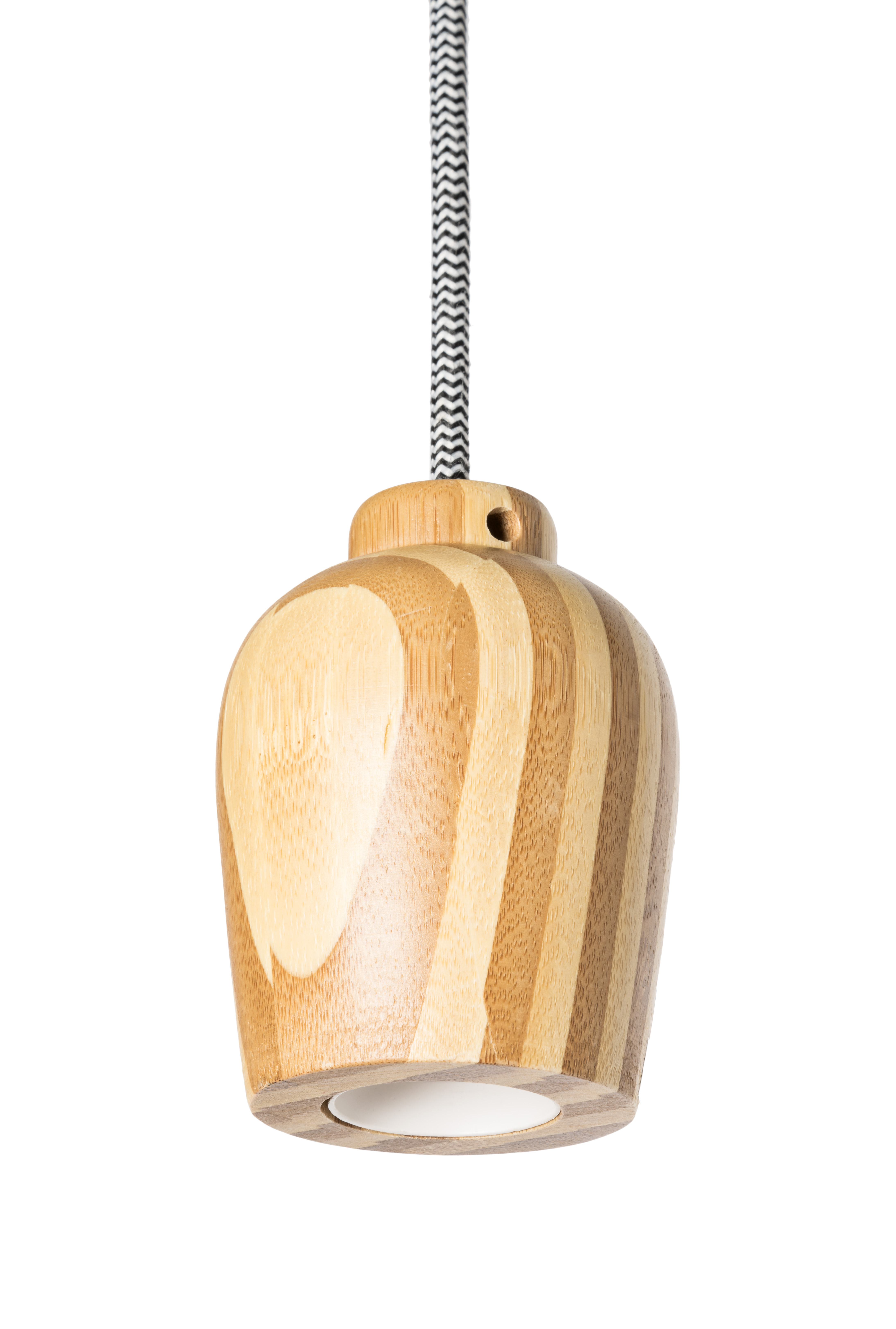 Pack 2x pendel de madera 1xE27 1,2m de cable textil blanco y negro