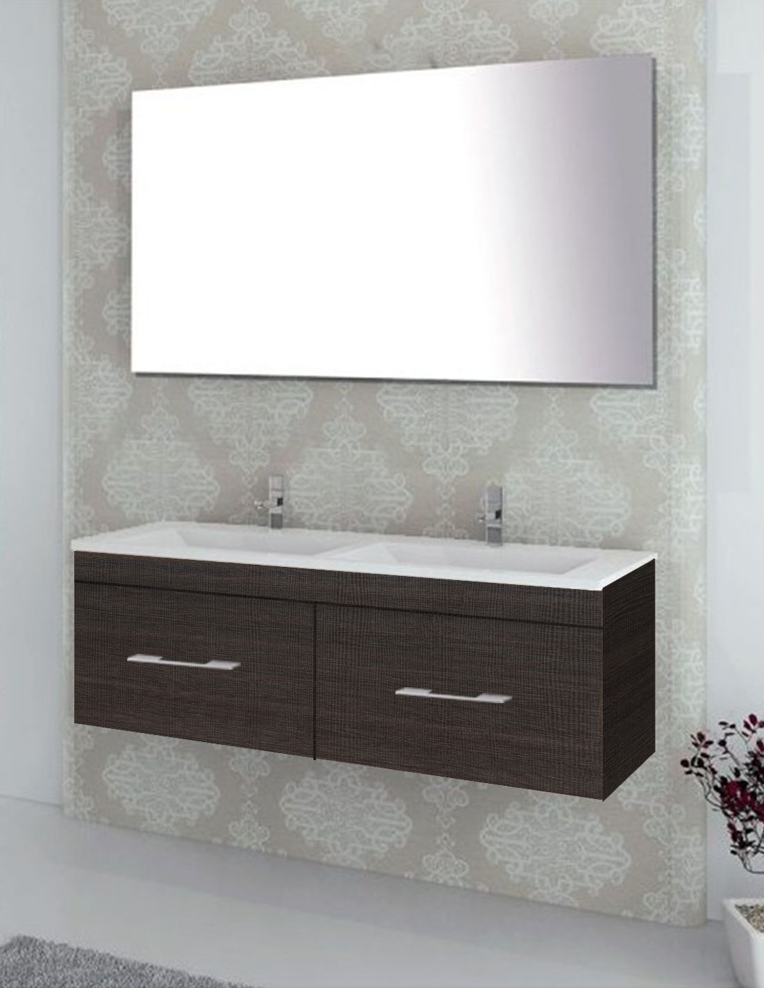 Mueble de baño florencia, lavabo dos senos y espejo 120x45cm roble sinatra