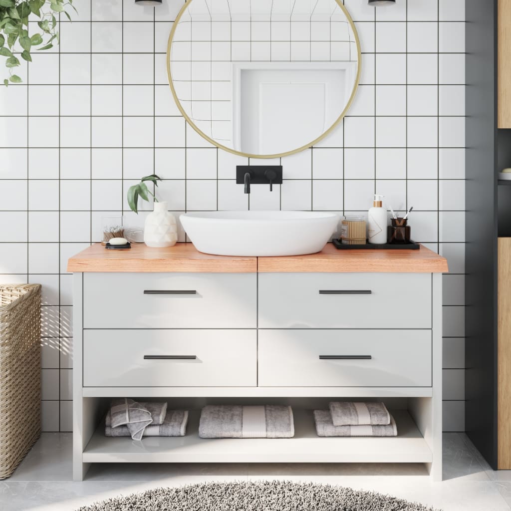 Encimera baño madera maciza tratada marrón claro 140x60x(2-6)cm eerf3399