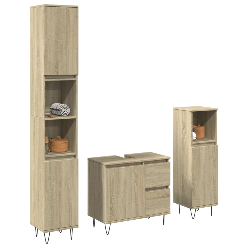 Set de muebles de baño 3 pzas madera contrachapada roble sonoma