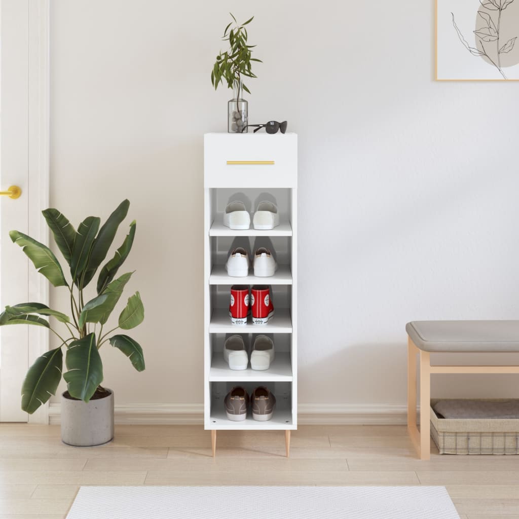 Mueble zapatero madera contrachapada blanco brillo 30x35x105 cm esxt4779