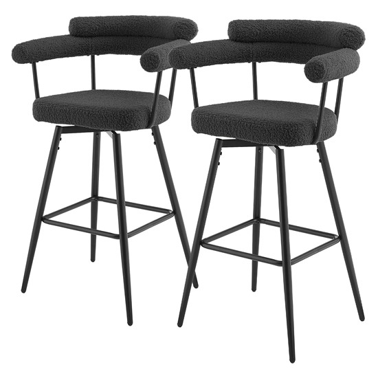 2x taburetes de bar giratorios 360° tapizados tejido teddy gris oscuro