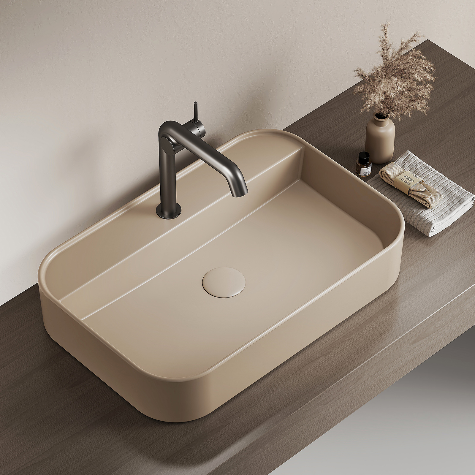 Emke lavabo cuadrado cerámica beige mate 60x40x11 cm