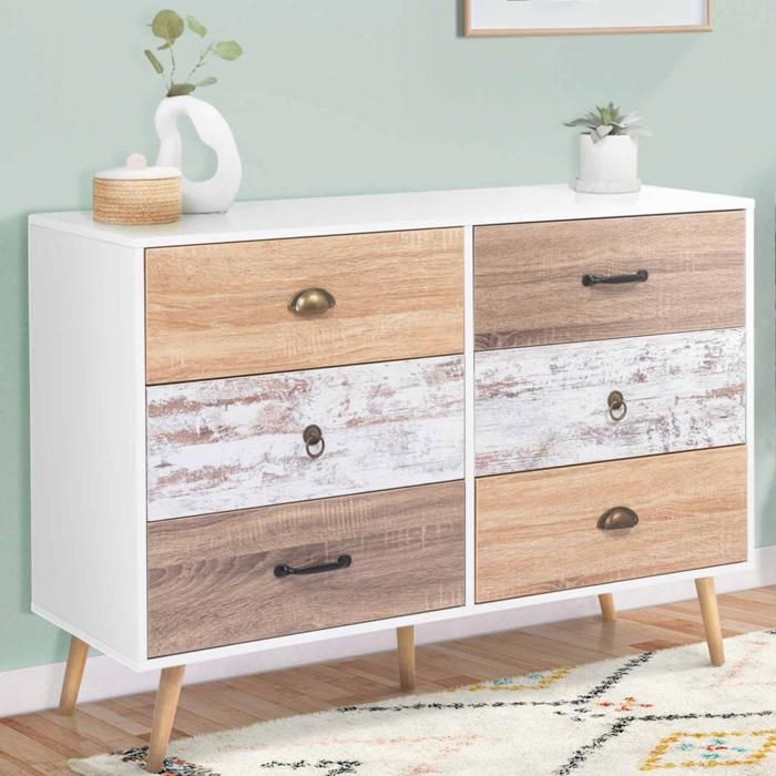 Cómoda escandinava de 6 cajones - blanco madera - 115 cm