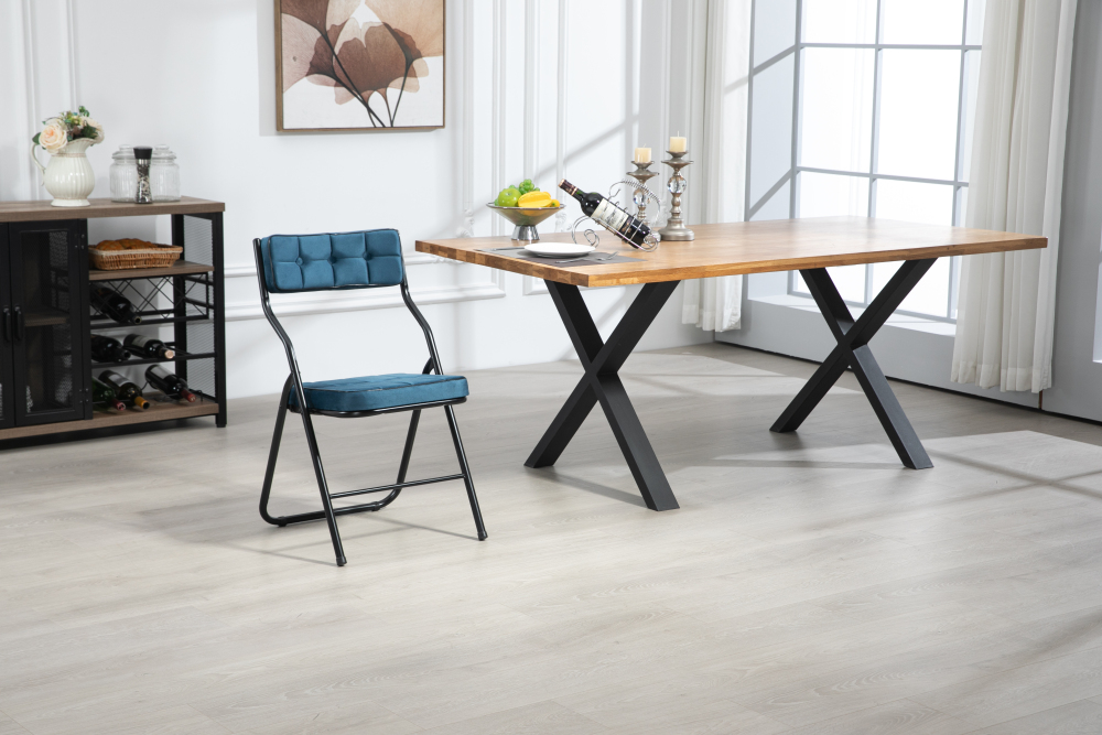 Silla plegable de comedor acero azul set de 2 con asiento acolchado