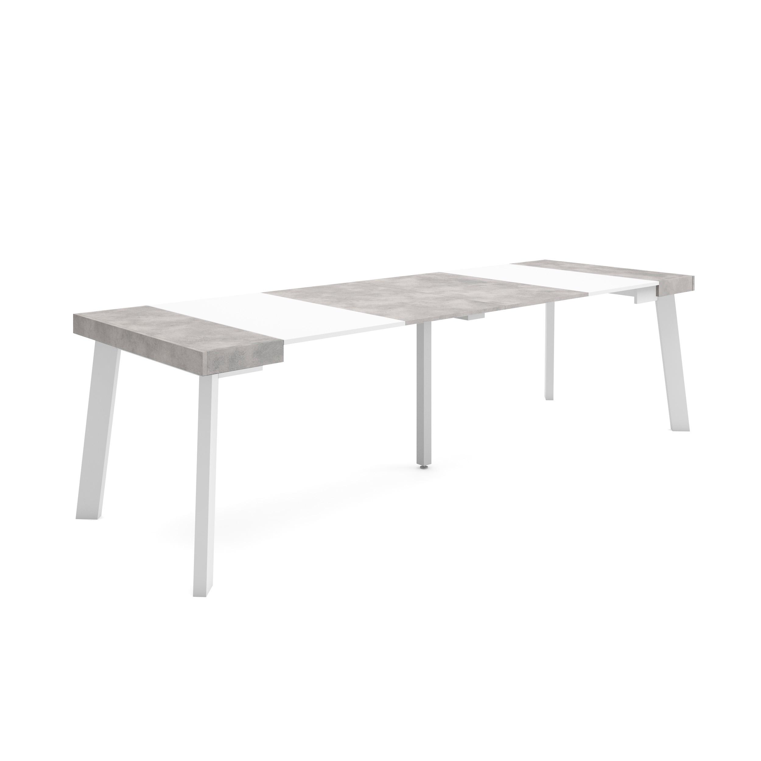 Mesa extensible, 58/262x90x73cm, blanco y cemento, patas de madera rf3115