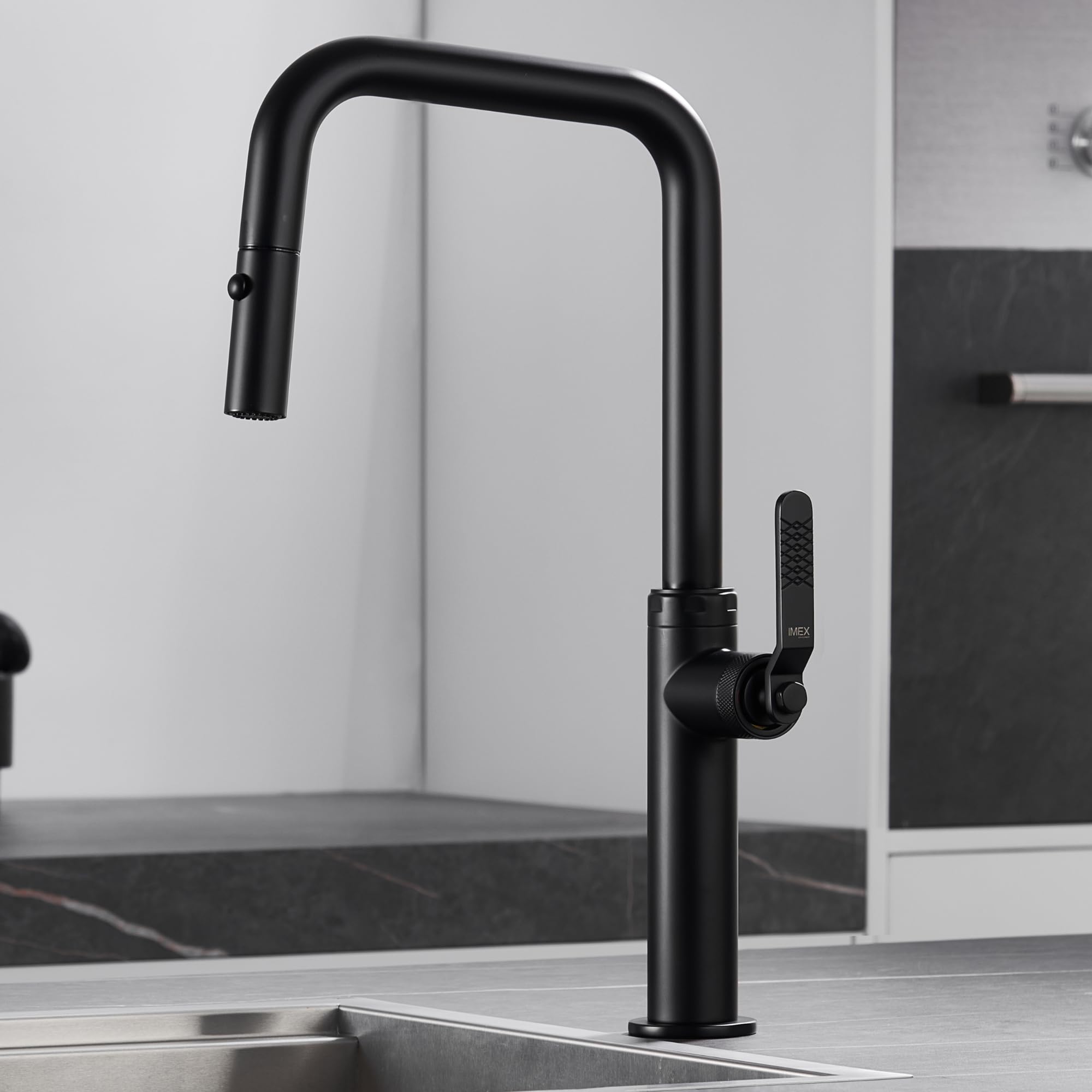 Imex - grifo monomando de cocina extraíble negro serie niza