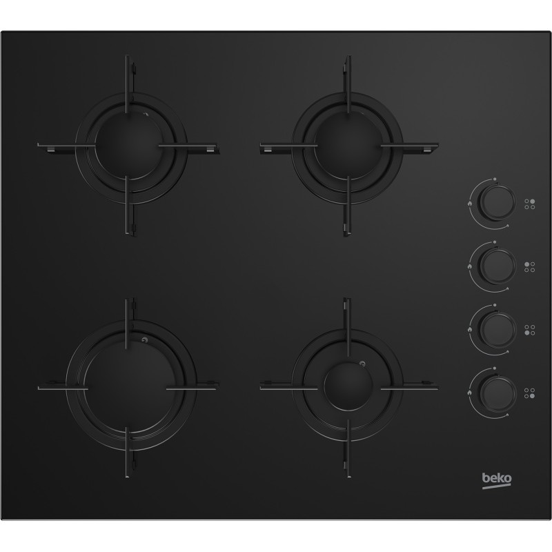 Placa beko hing64120sb gas cristal 65 cm 4 fuegos soportes esmaltados