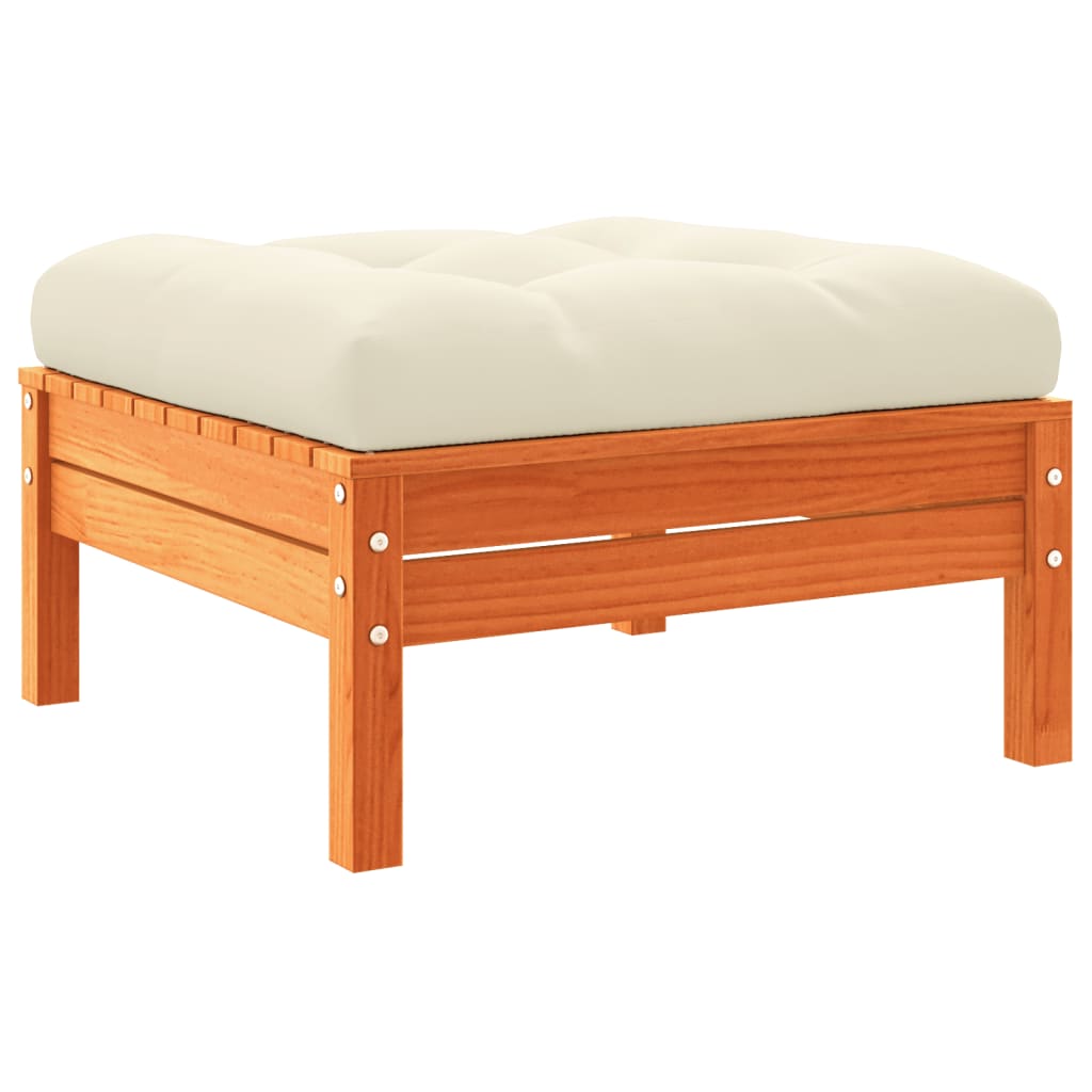 vidaXL taburete de jardín con cojín madera maciza de pino marrón cera