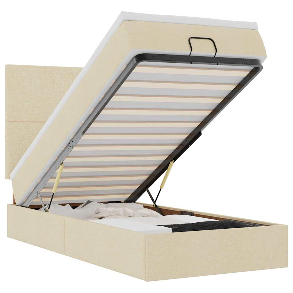vidaXL cama otomana con colchón crema 90x200 cm tela