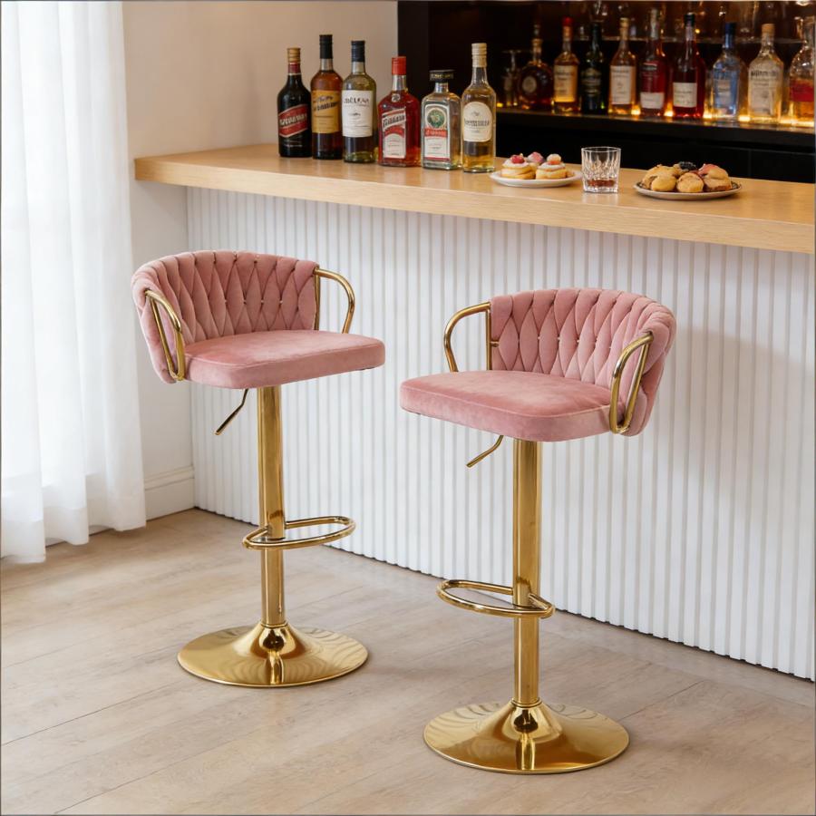 Taburete de bar de terciopelo rosa giratorio ajustable set de 2