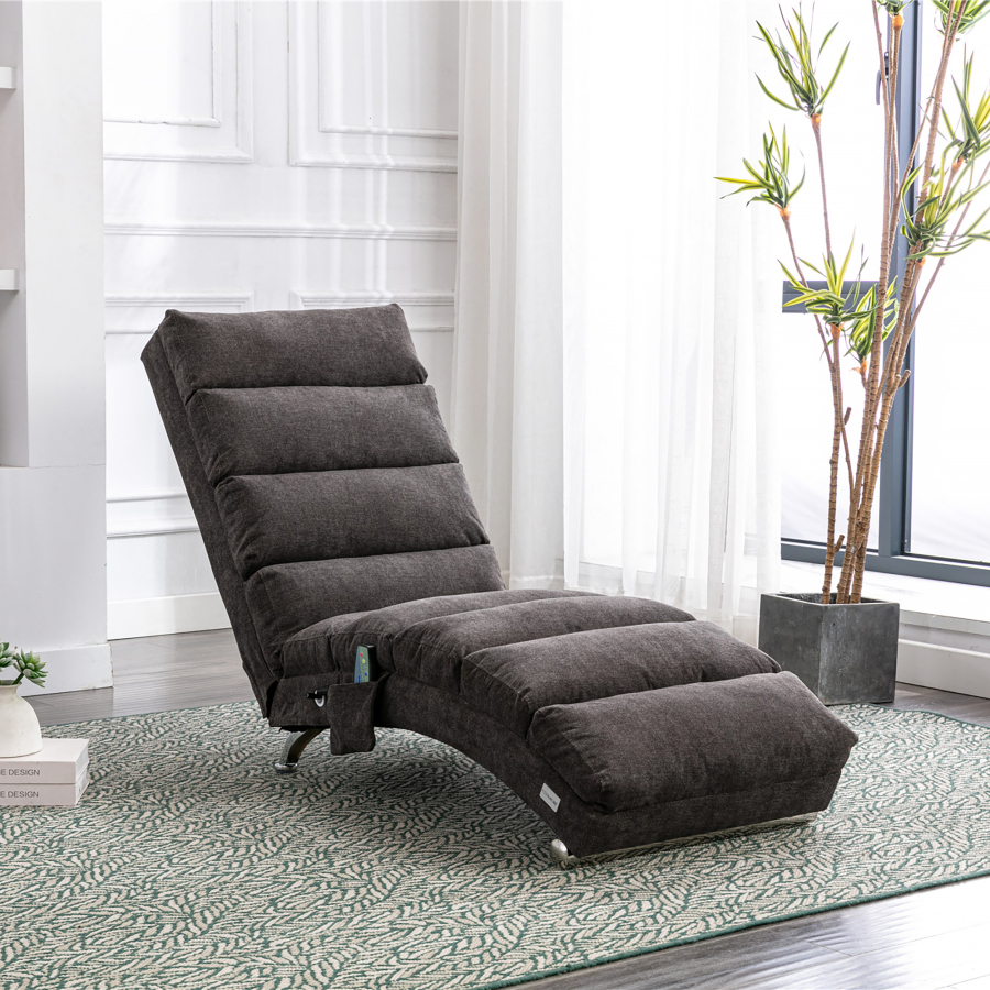 Sillón relax chaise longue lino gris oscuro con vibración y bolsillo