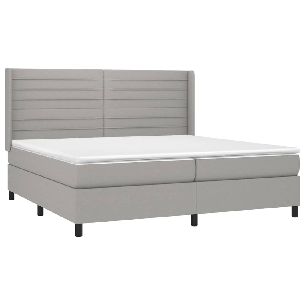 vidaXL cama box spring con colchón tela y LED gris claro 200x200 cm