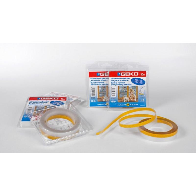 Burlete adhesivo geko para ventana/puerta corredera tipo "v" 10mx22mm trans
