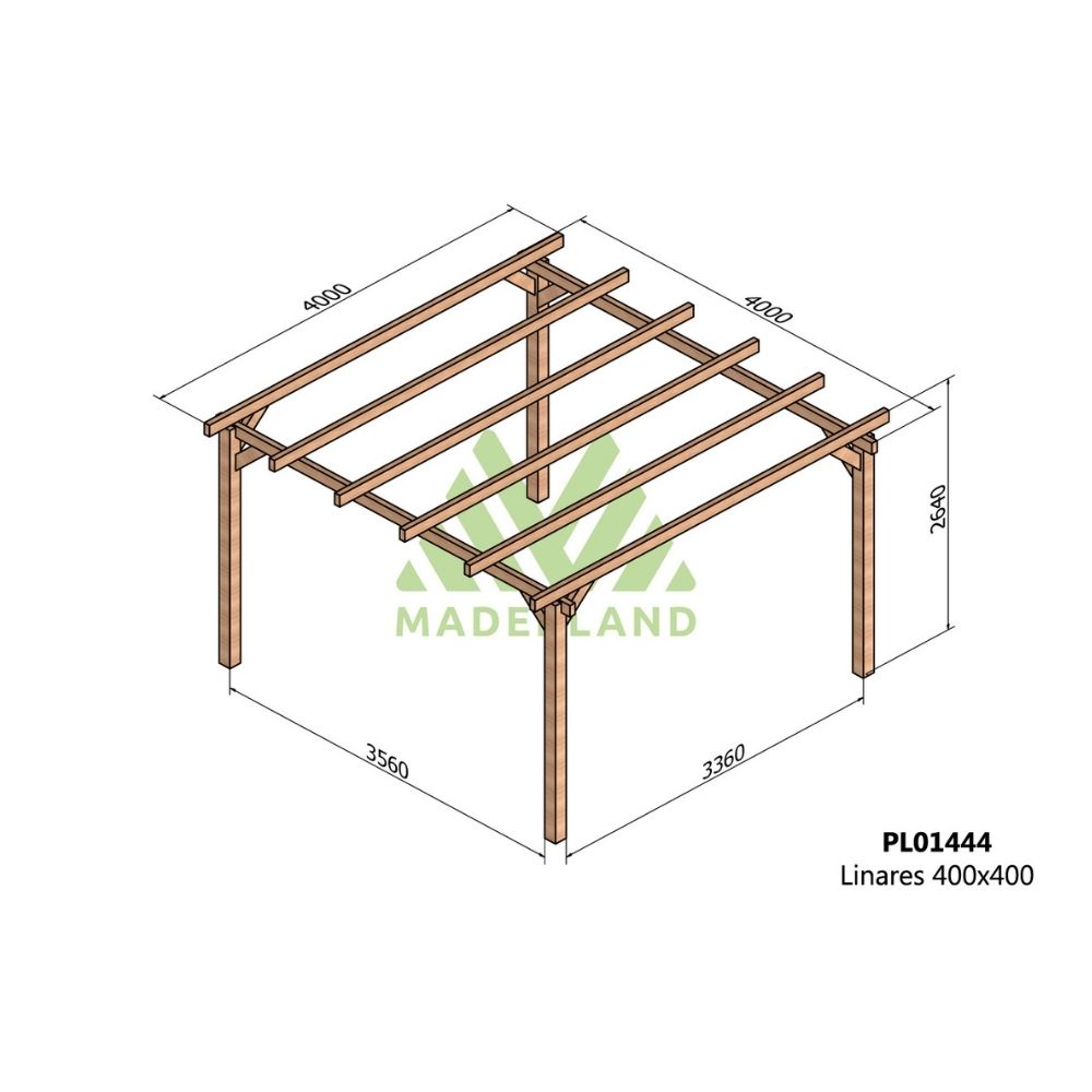 Pérgola de madera laminada - linares 400x400cm (maderland)