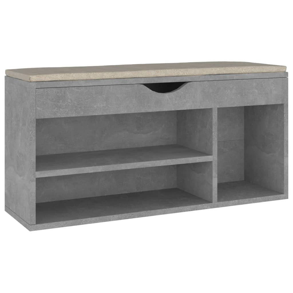 vidaXL zapatero cojín contrachapada gris hormigón 104x30x49 cm