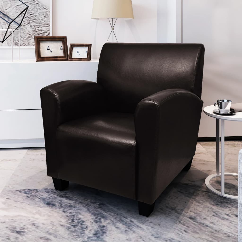 Sillón de cuero artificial marrón oscuro qweo9296